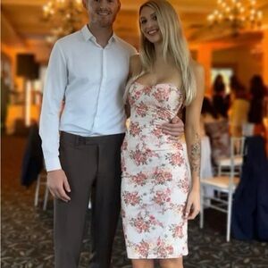 Floral Strapless Midi Dress - Cream with Pink Rose Print